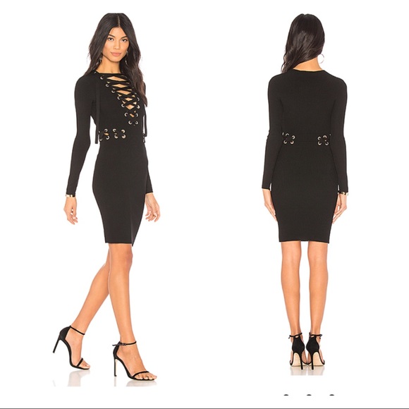 Chrissy Teigen Black Deep V Lace Up Dress - Picture 2 of 7